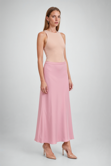 Mikael Aghal Pink Bias-Cut Midi Skirt