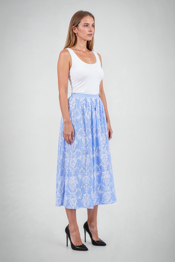 Mikael Aghal Embroidered Toile Stripe Midi Skirt