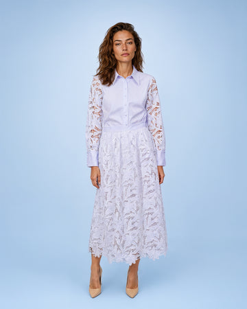 Mikael Aghal Guipure Lace A-Line Midi Skirt in Lavender Blue