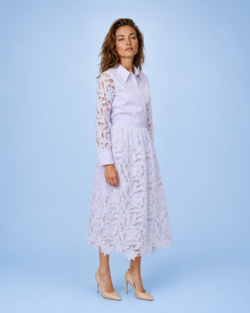Mikael Aghal Guipure Lace A-Line Midi Skirt in Lavender Blue