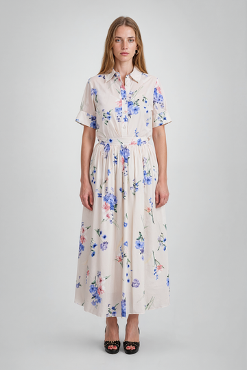 Mikael Aghal Watercolor Floral Gathered A-Line Midi Skirt