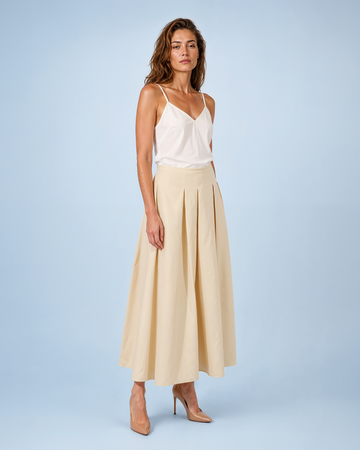 Mikael Aghal Beige Box-Pleated Cotton Midi Skirt
