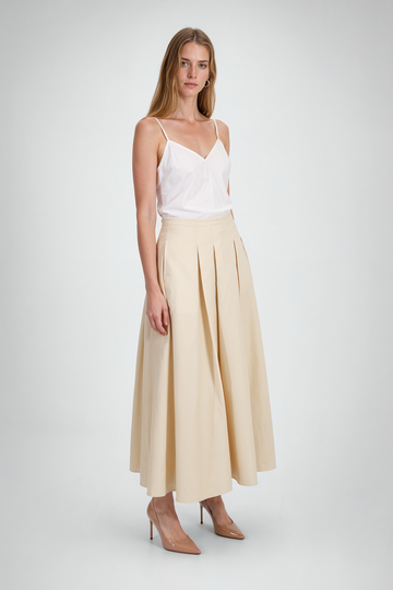 Mikael Aghal Beige Box-Pleated Midi Skirt
