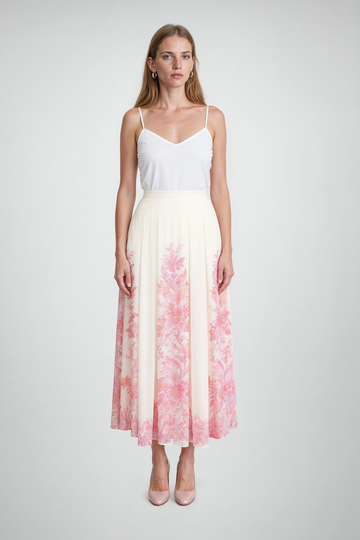 Mikael Aghal Floral Print Pleated Maxi Skirt
