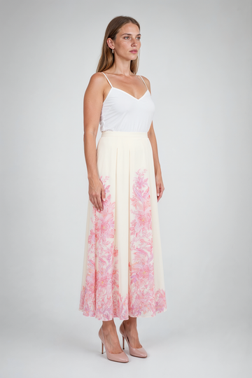 Mikael Aghal Floral Print Pleated Maxi Skirt