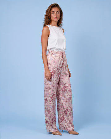 Mikael Aghal Floral Print Wide-Leg Pants