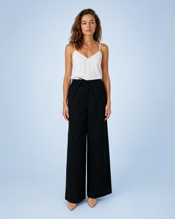 Mikael Aghal Black Drawstring Wide-Leg Linen-Blend Pants