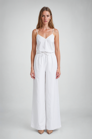 Mikael Aghal White High-Waisted Wide-Leg Drawstring Pants