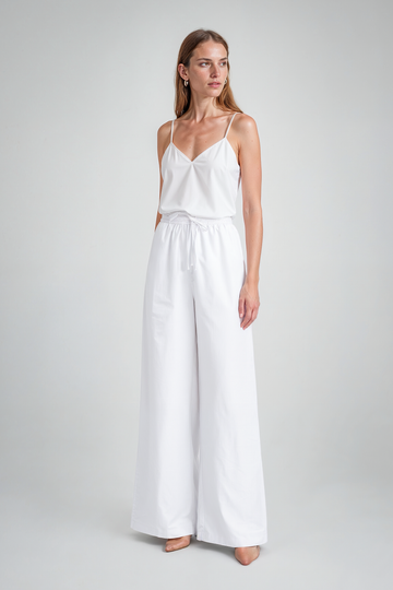 Mikael Aghal White High-Waisted Wide-Leg Drawstring Pants