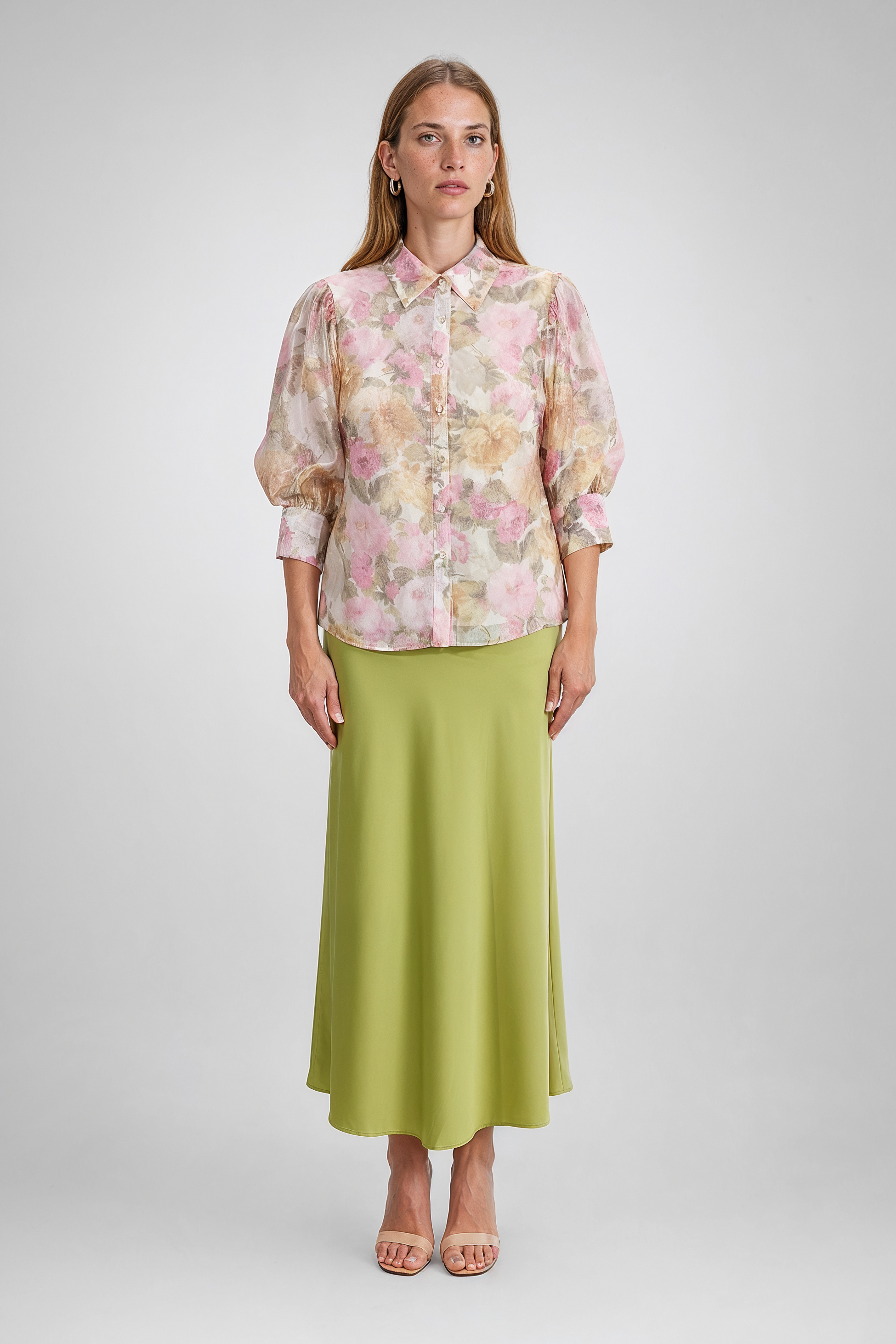 Pink Floral Chiffon Pussy-Bow Blouse