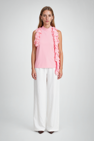 Mikael Aghal Ruffle-Trim Open-Back Sleeveless Blouse