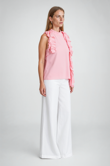 Mikael Aghal Ruffle-Trim Open-Back Sleeveless Blouse