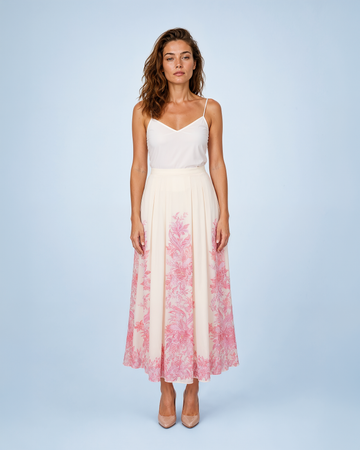 Mikael Aghal Floral Print Pleated Maxi Skirt