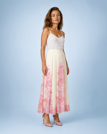 Mikael Aghal Floral Print Pleated Maxi Skirt