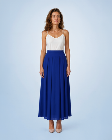 Mikael Aghal Royal Blue Pleated Chiffon Maxi Skirt