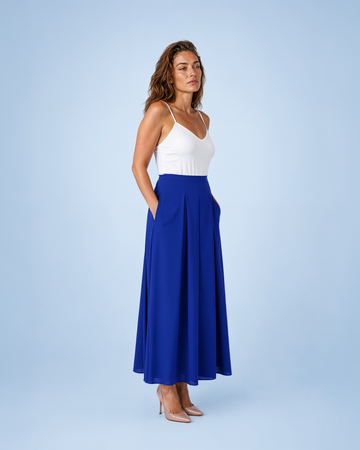 Mikael Aghal Royal Blue Pleated Chiffon Maxi Skirt