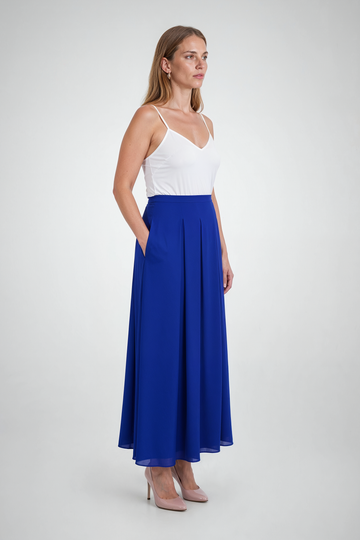 Mikael Aghal Royal Blue Pleated Maxi Skirt