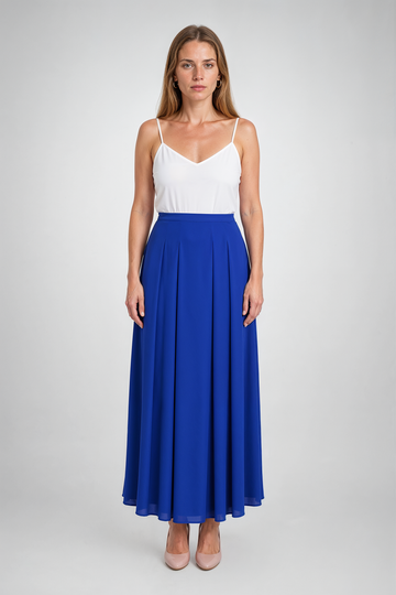 Mikael Aghal Royal Blue Pleated Maxi Skirt