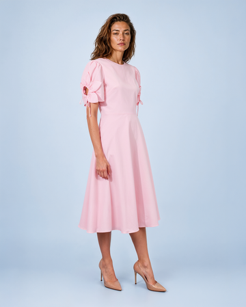 Mikael Aghal Light Pink Tie-Sleeve Fit-and-Flare Midi Dress