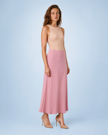Mikael Aghal Pink Crepe Bias-Cut Midi Skirt